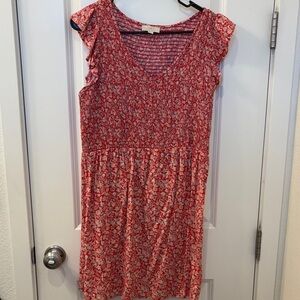 LOFT Red Floral Casual Dress